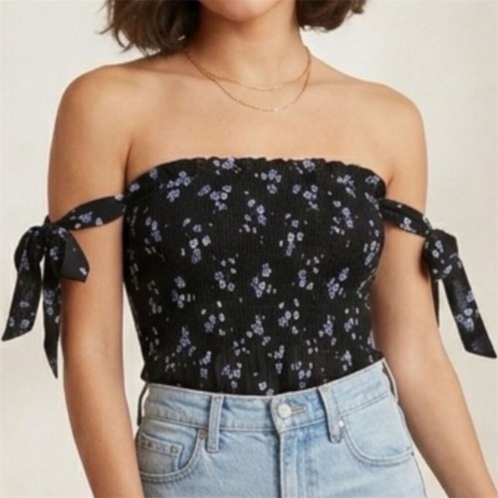 American Eagle Outfitters Top Womens XS tie sleeve off boho shoulder Peasant New